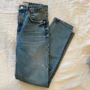Zara Straight Distressed Denim Jeans